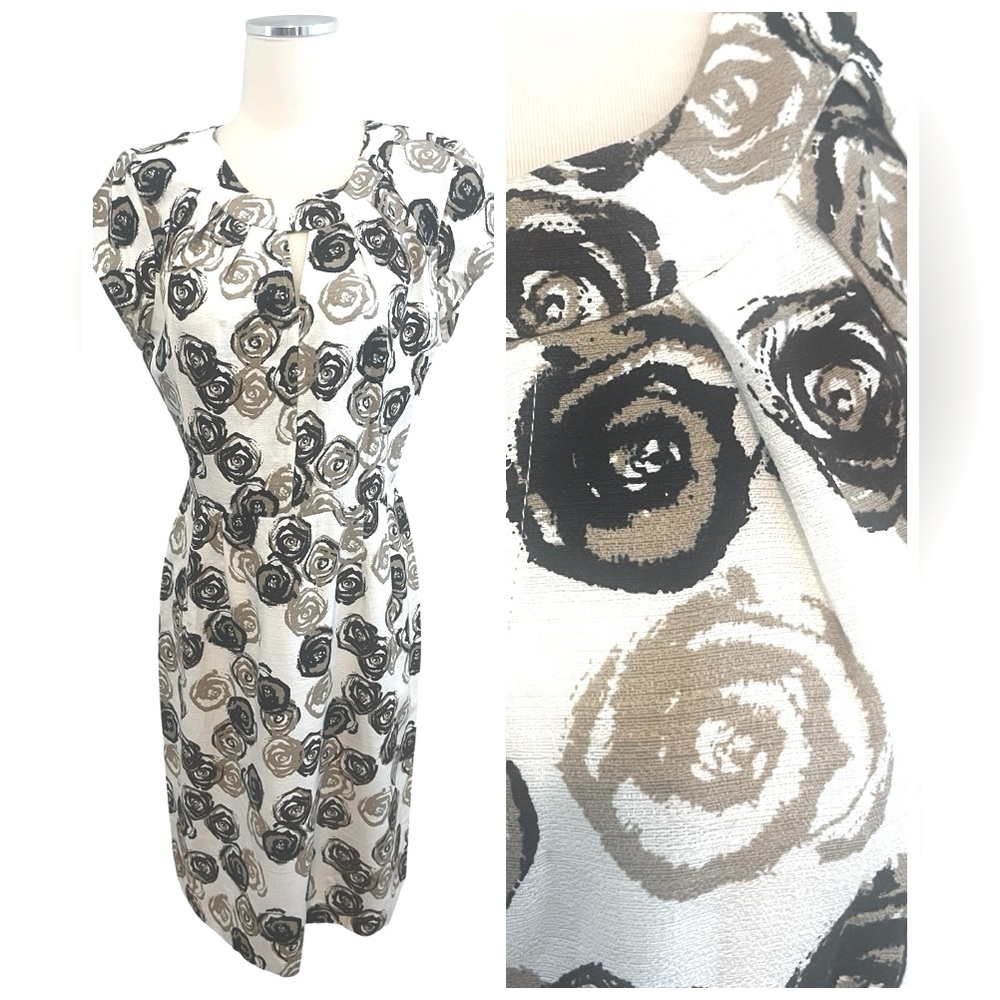 KARIN STEVENS Floral Rose Print Sheath Midi Dress Sz 10